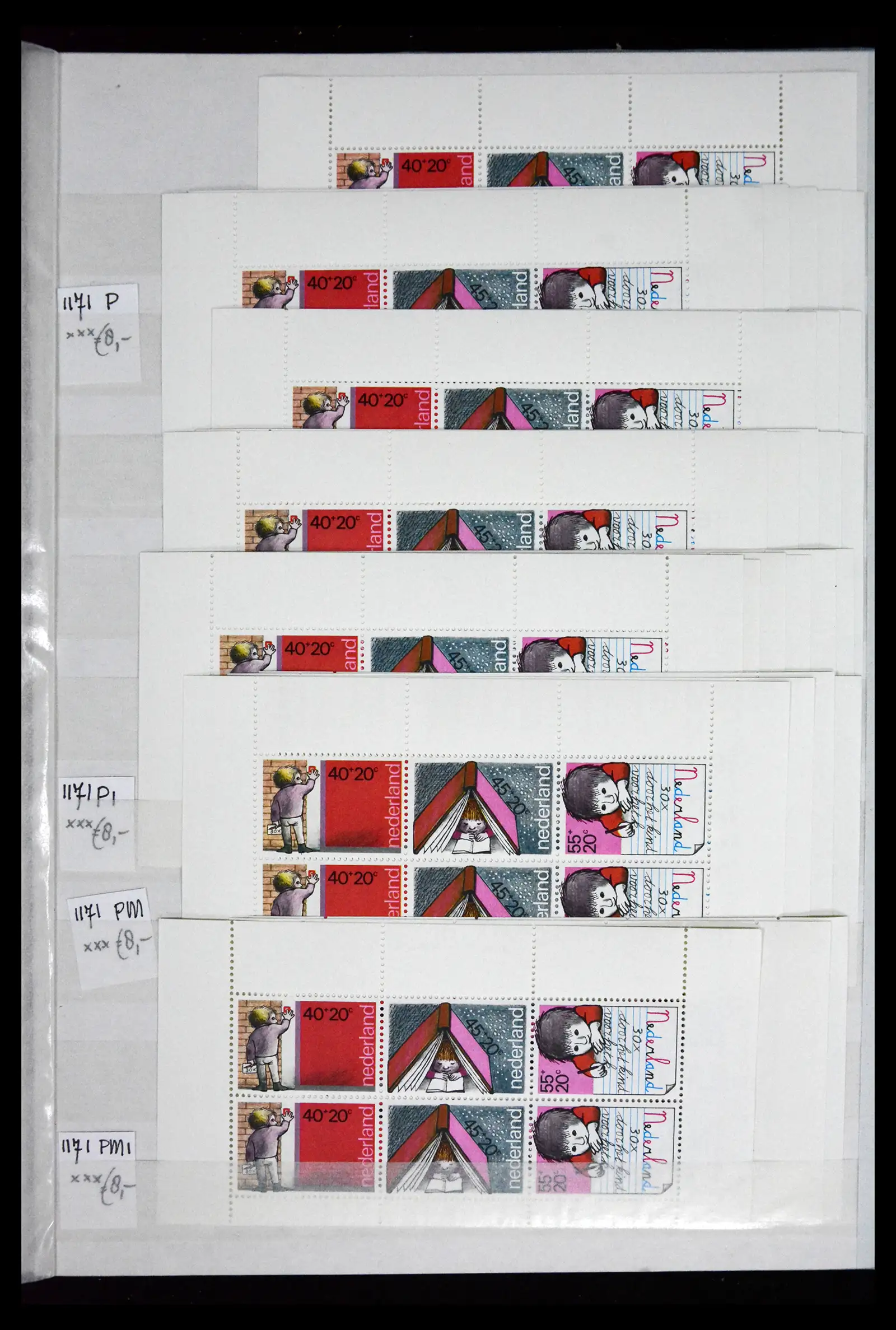 41686 0072 - Stamp collection 41686 Netherlands platefaults on child sheetlets 1965-2004.