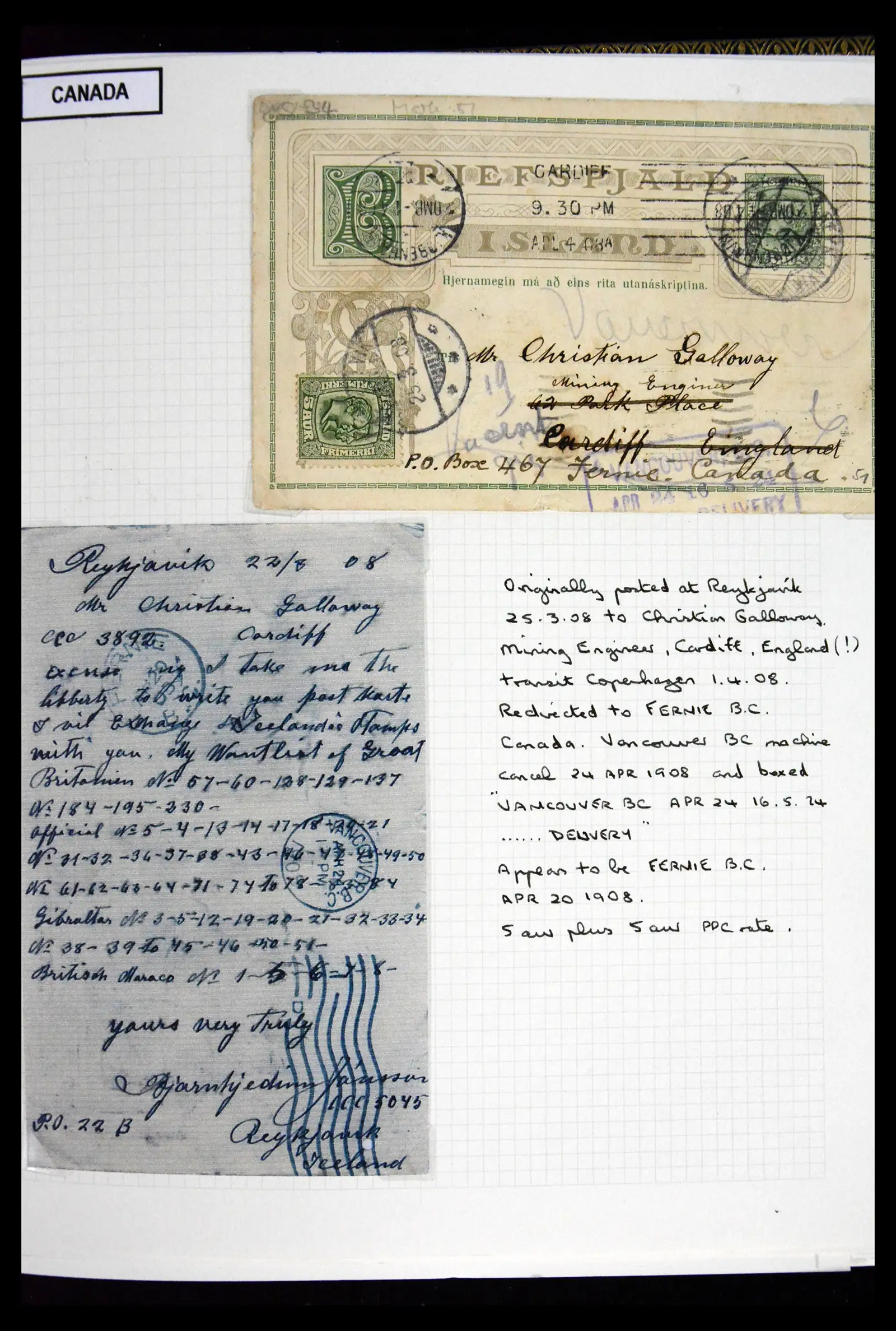 41697 0013 - Postzegelverzameling 41697 IJsland brieven/stempels 1870-1952.