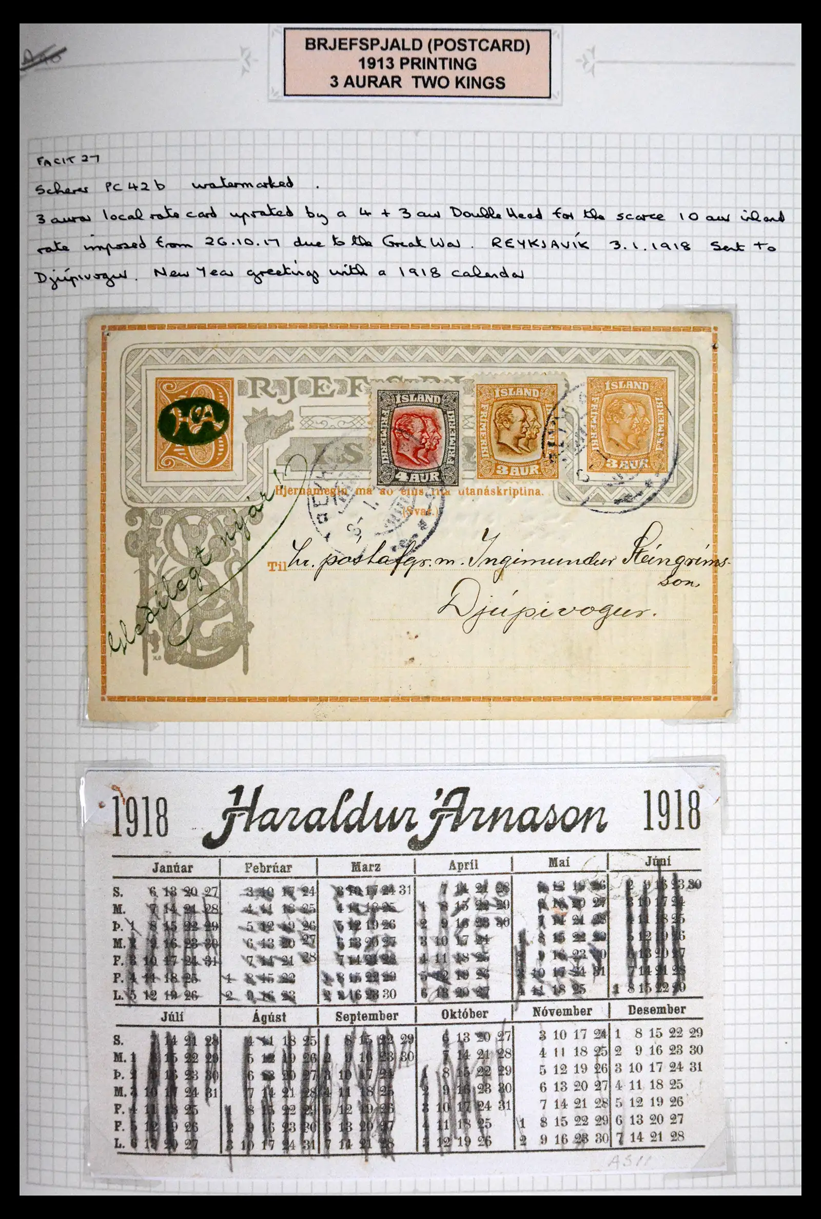 41697 0027 - Postzegelverzameling 41697 IJsland brieven/stempels 1870-1952.