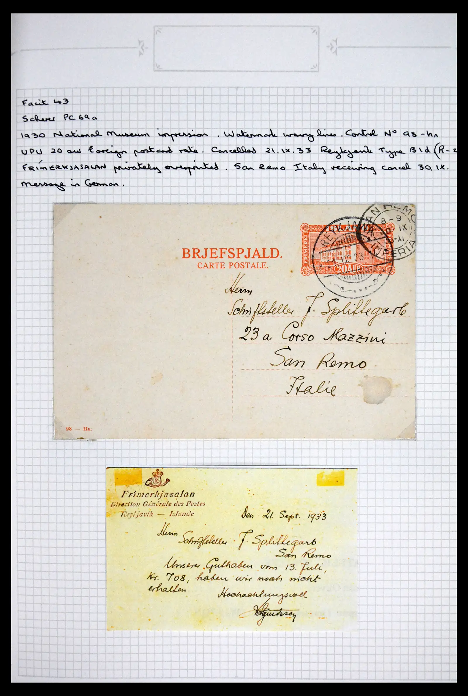 41697 0037 - Postzegelverzameling 41697 IJsland brieven/stempels 1870-1952.