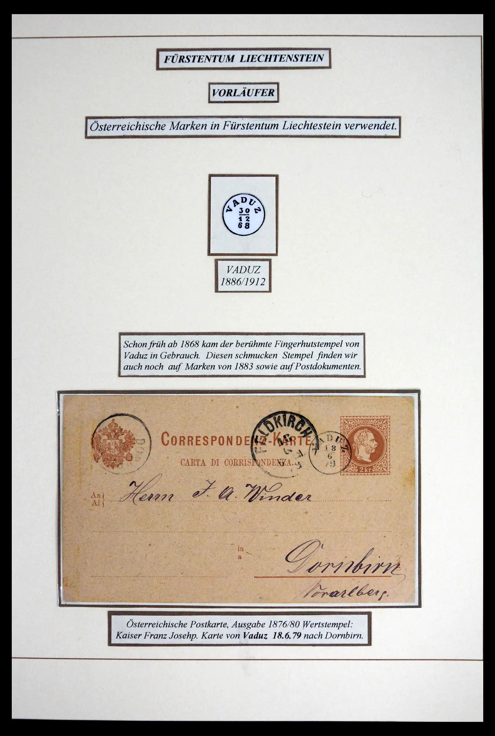 41802 0001 - Postzegelverzameling 41802 Liechtenstein voor- en meelopers 1869-1921.
