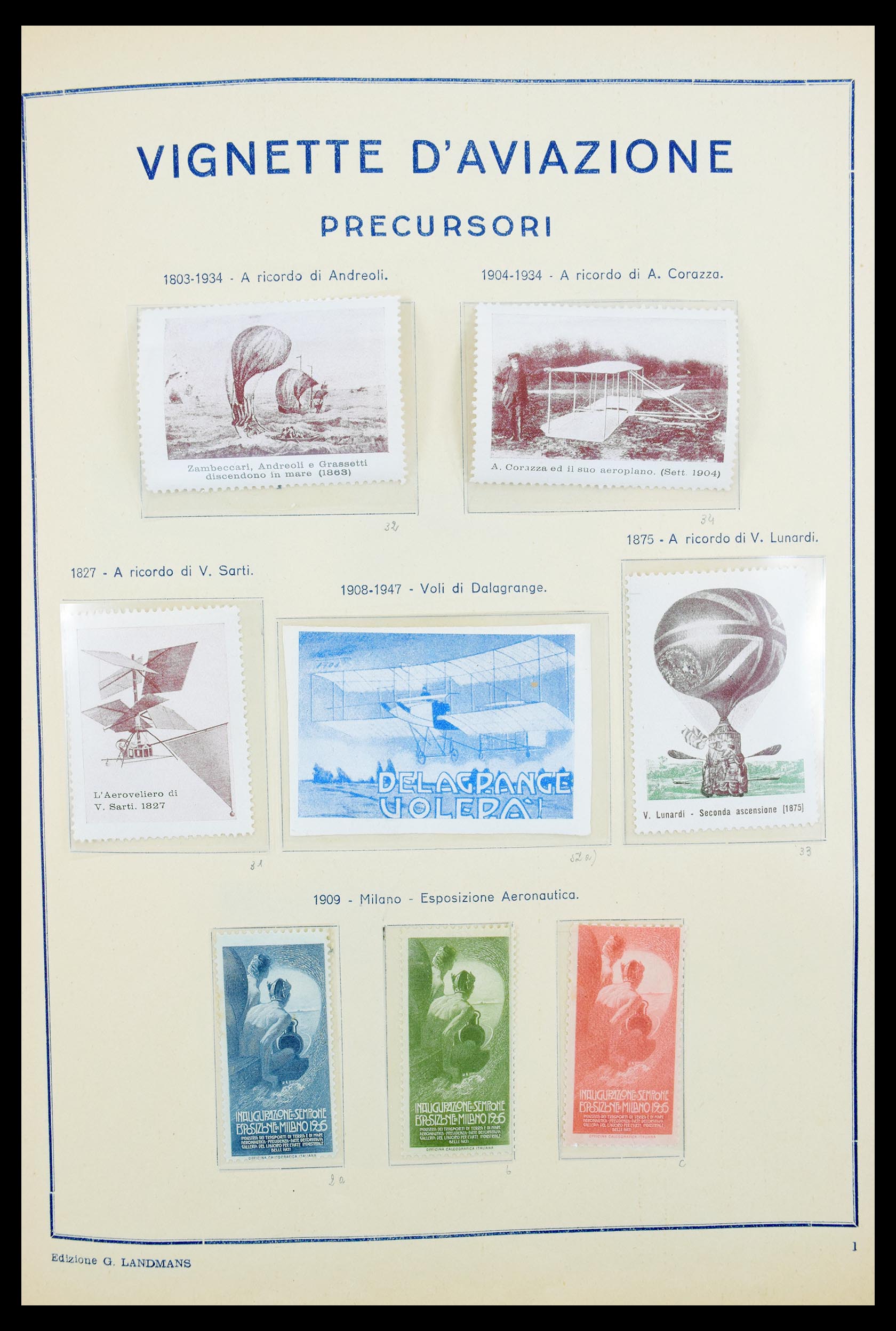Postzegelverzameling 30240 Italiaanse luchtpost labels 1909-1948. - Afbeelding 1